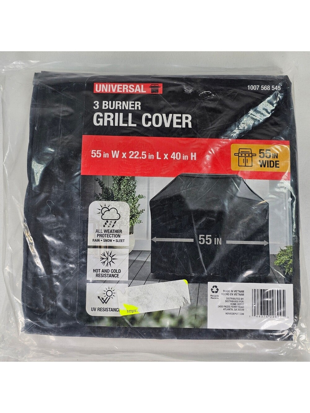 Universal 3 Burner Grill Cover Black 55in W All Weather UV Resistant 1007568545